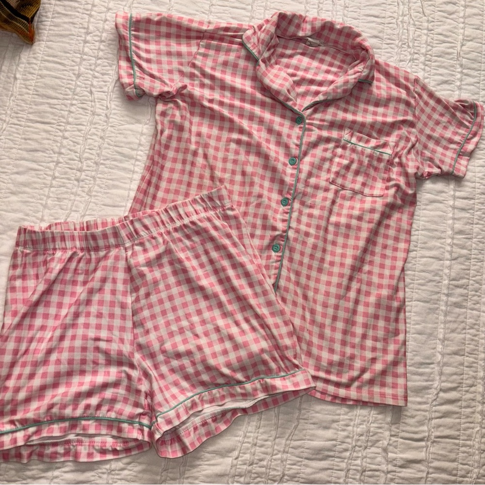 Night Fox Pink Gingham Checkered Women’s Small Pajamas